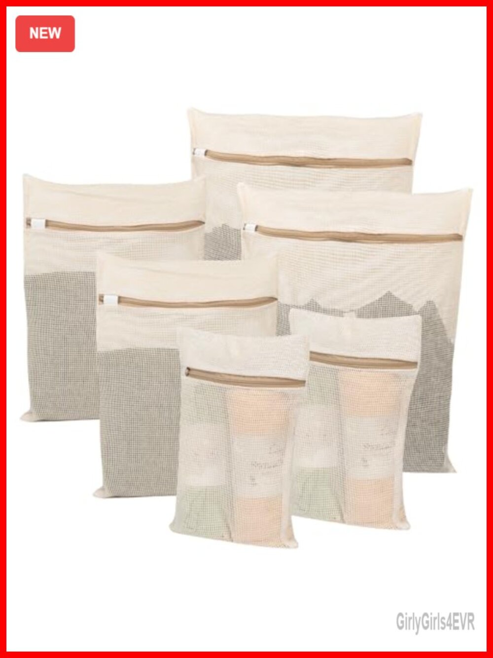 6-Piece Durable Cotton Mesh Laundry Bag Set with Zipper, Breathable